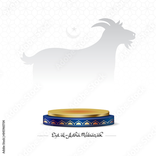 Creative concept for Eid al-Adha holiday with podium stage and goat background. photo