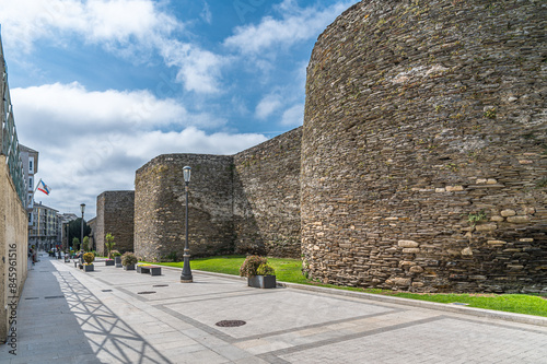 View of the Roman walls of Lugo, Galicia, northwestern Spain