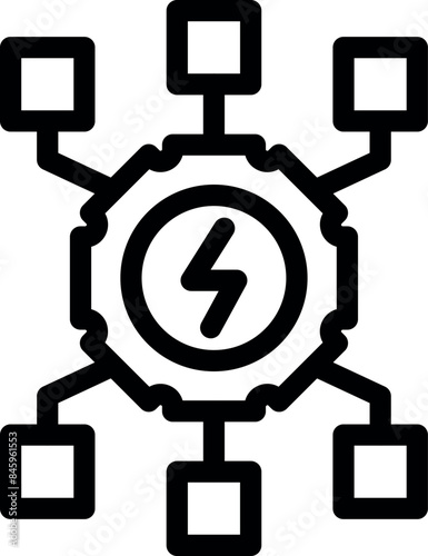 Icon depicting a power management system connecting various devices, symbolizing efficient energy distribution