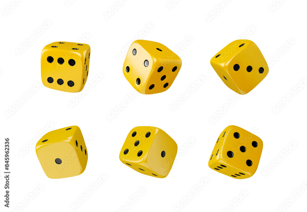 Set of yellow 3D dice icons vector illustration Set of yellow 3D dice icons vector illustration