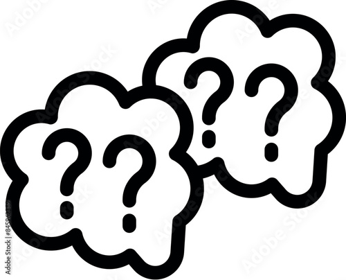 Concept of finding a solution, symbolized by thought bubbles filled with question marks