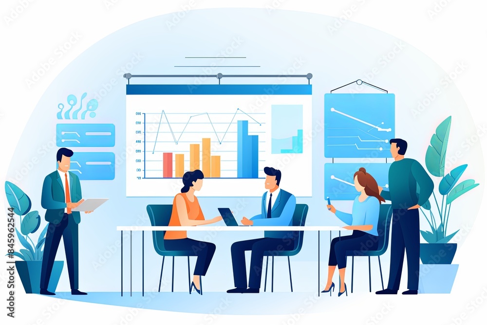 flat vector style illustration, a diverse group of people talking and collaborating flat vector style illustration, a diverse group of people talking and collaborating