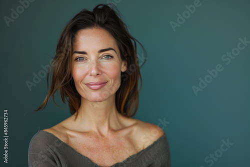 A close up portrait of a woman with a subtle smile