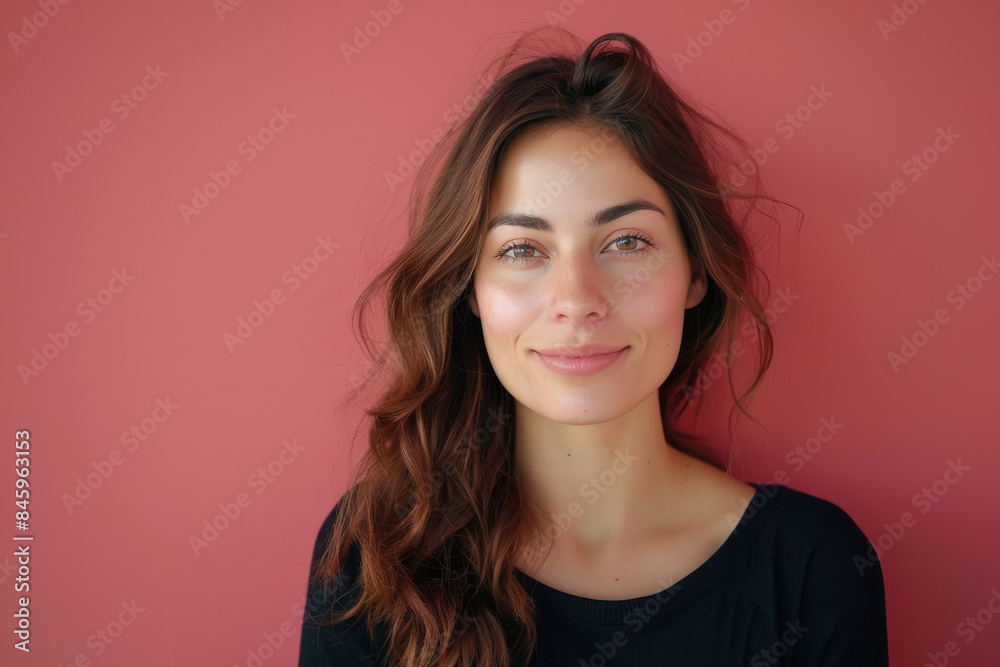 A close up portrait of a woman with a subtle smile A close up portrait of a woman with a subtle smile