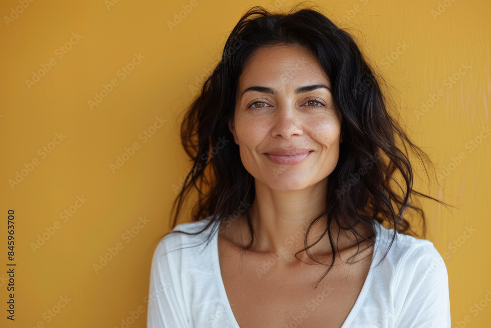 A close up portrait of a woman with a subtle smile A close up portrait of a woman with a subtle smile