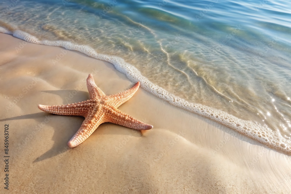 Clear sea water and starfish on sandy summer beach Clear sea water and starfish on sandy summer beach