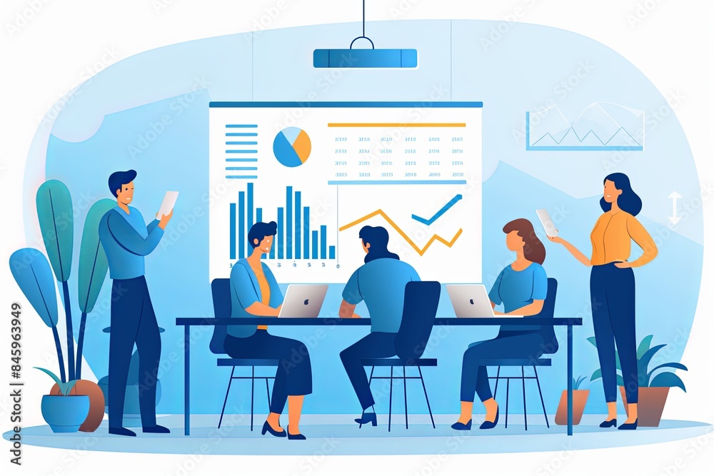 flat vector style illustration, a diverse group of people talking and collaborating flat vector style illustration, a diverse group of people talking and collaborating