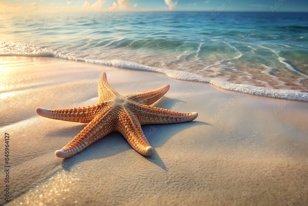 Starfish on summer beach, clear relaxing waters Starfish on summer beach, clear relaxing waters