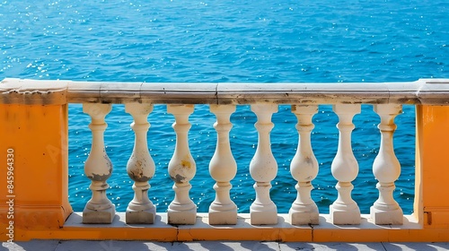 Color balustrade with blue sea background