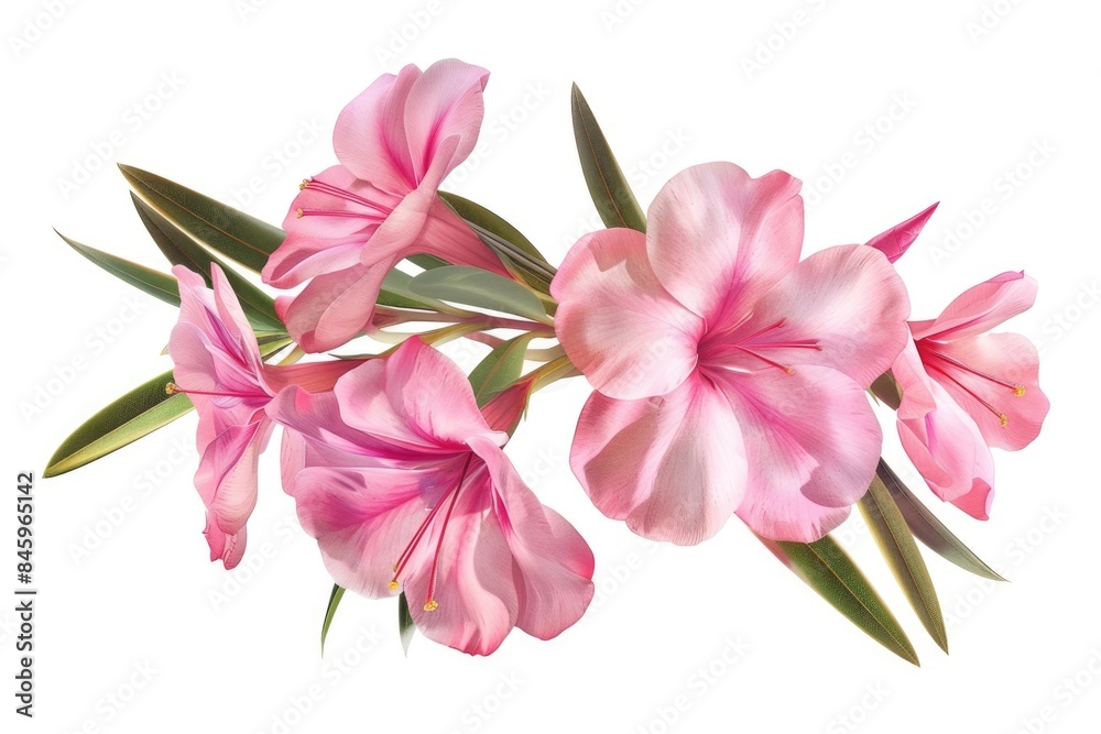 Nerium oleander  Pink oleander flowers isolated on white background with clipping path