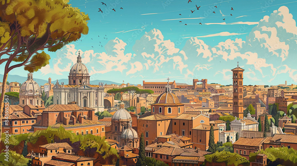 Obraz premium Illustration of Rome city landscape