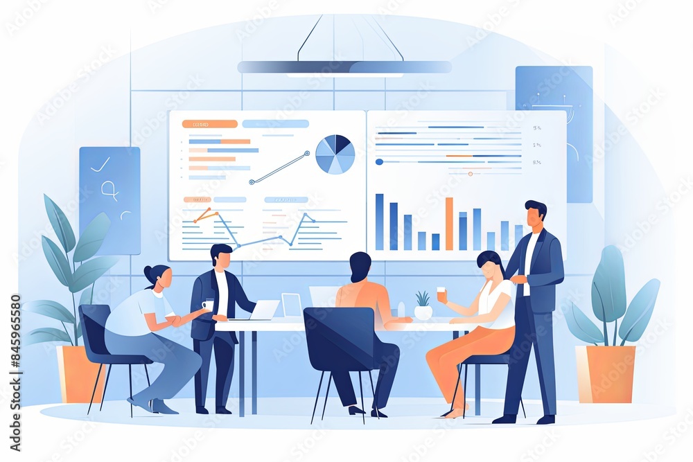 flat vector style illustration, a diverse group of people talking and collaborating flat vector style illustration, a diverse group of people talking and collaborating