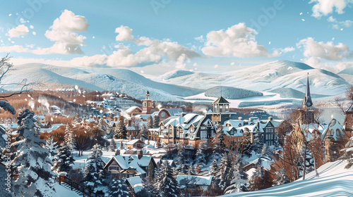 Mont Tremblant resort illustration landscape.