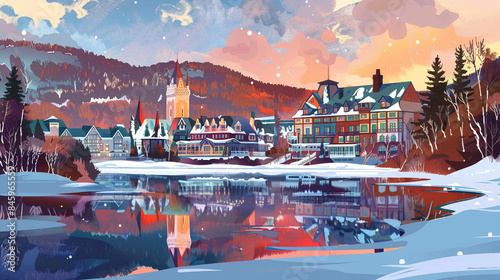 Mont Tremblant resort illustration landscape. photo