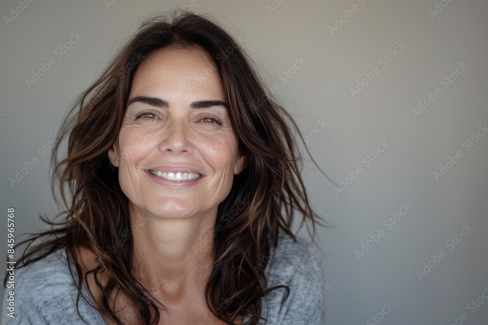 A close up portrait of a woman with a subtle smile A close up portrait of a woman with a subtle smile