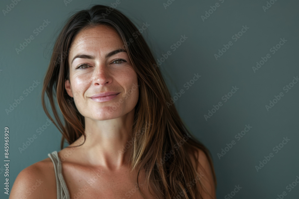 A close up portrait of a woman with a subtle smile A close up portrait of a woman with a subtle smile
