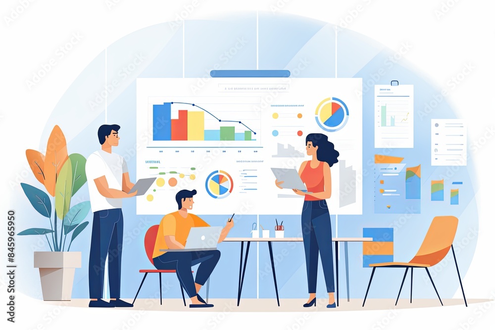 flat vector style illustration, a diverse group of people talking and collaborating flat vector style illustration, a diverse group of people talking and collaborating