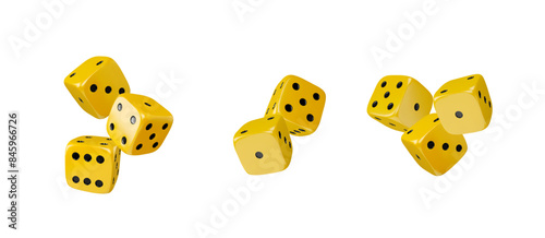 Vector set of yellow dices for games on an isolated background.