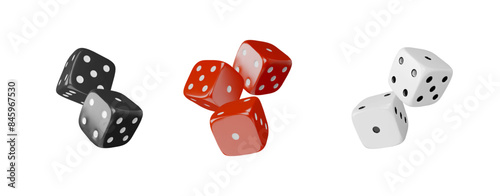 Grouped collection of red, black and white 3D game cubes.