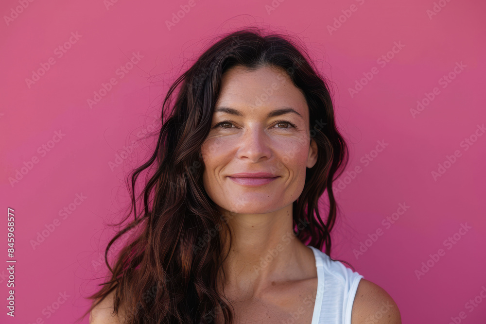 A close up portrait of a woman with a subtle smile A close up portrait of a woman with a subtle smile