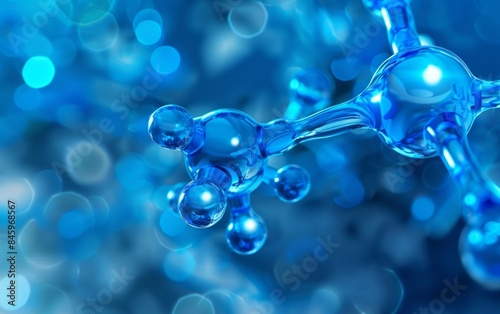 Biotechnology and nanotechnology: close-up of blue molecular with glowing orbs in futuristic nanotech lattice structures. photo