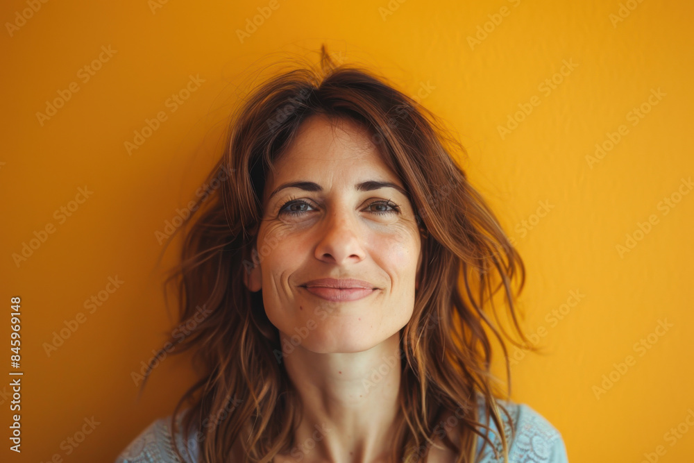 A close up portrait of a woman with a subtle smile A close up portrait of a woman with a subtle smile