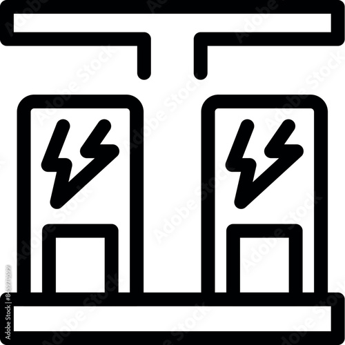 This simple icon represents a double charging station for electric vehicles, highlighting the growing need for sustainable transportation solutions