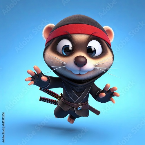 Ninja Ferret cartoon , 3d Generative AI photo