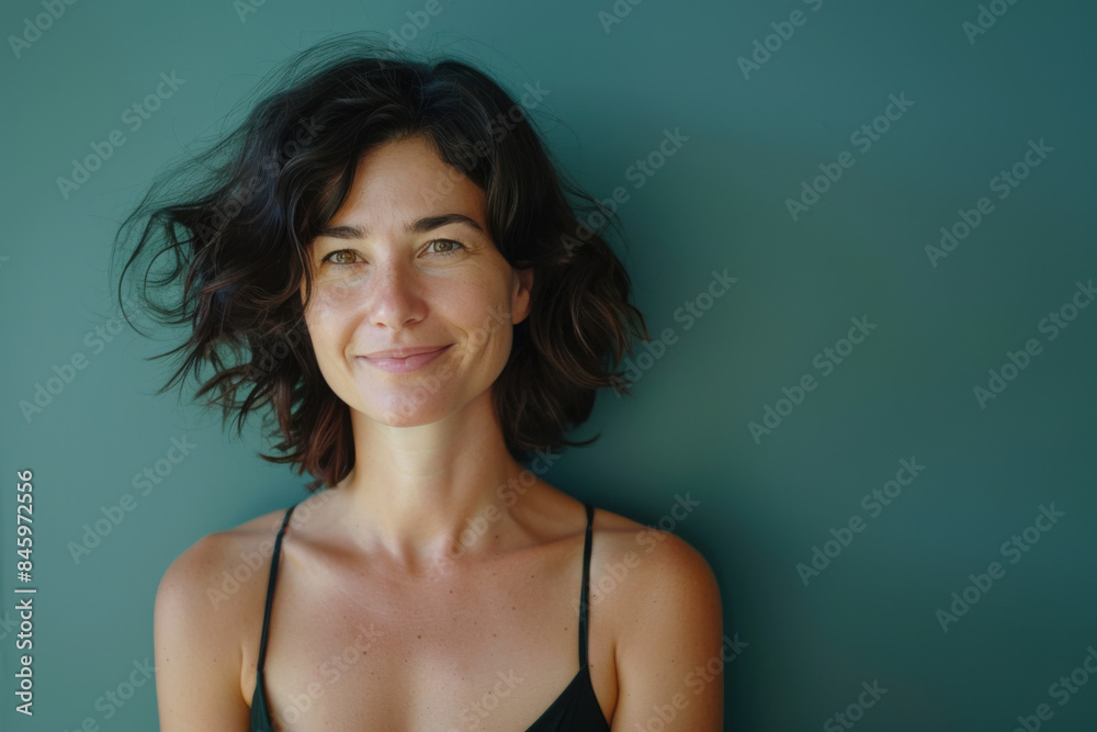 A close up portrait of a woman with a subtle smile A close up portrait of a woman with a subtle smile