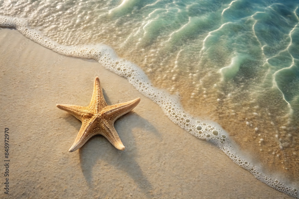 Starfish in clear sea water on sandy beach, summer background Starfish in clear sea water on sandy beach, summer background