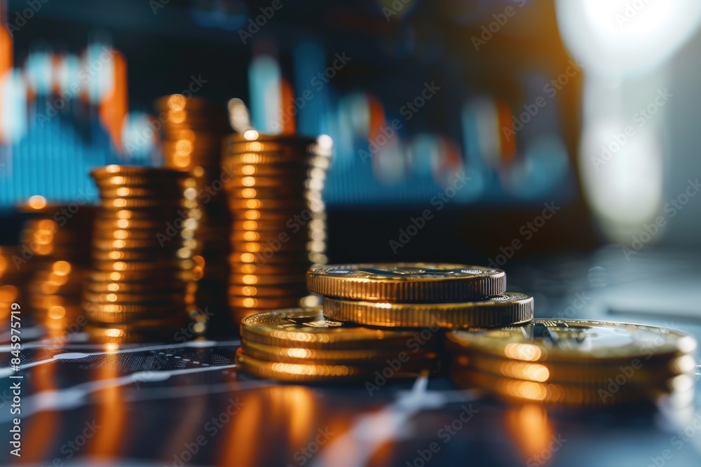 Stock funding graph with coins for business investment concept. Stock funding graph with coins for business investment concept.