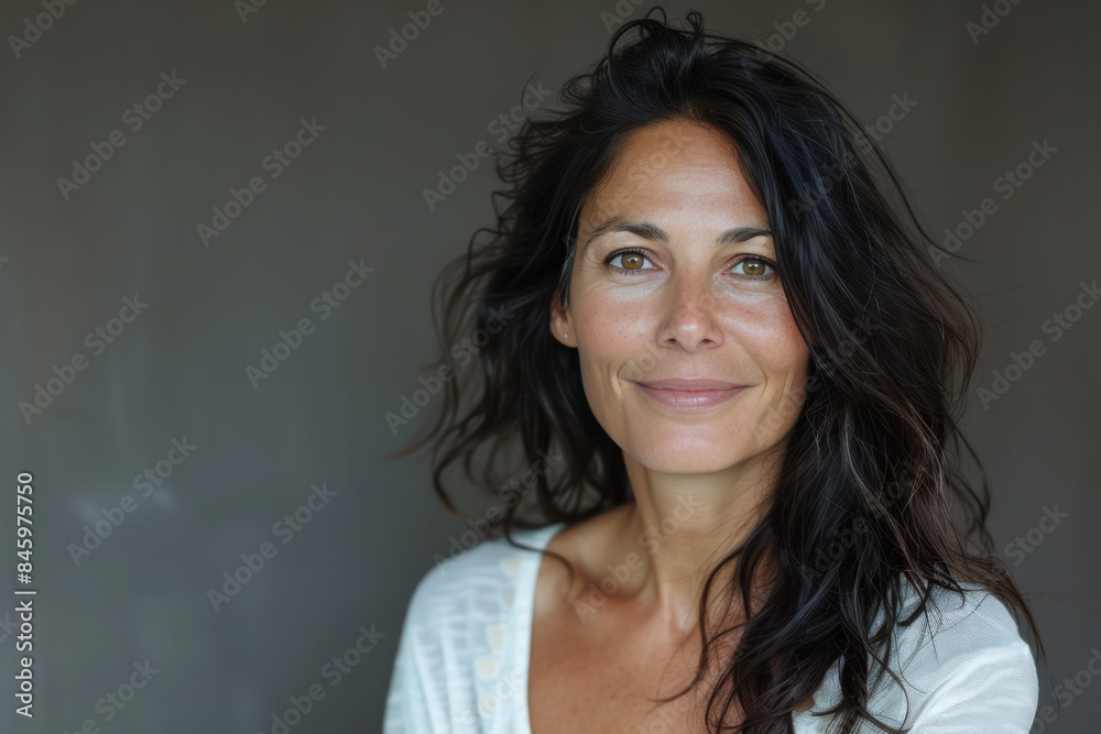 A close up portrait of a woman with a subtle smile A close up portrait of a woman with a subtle smile