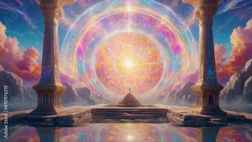 Fantasy scene with portal and cosmic energy of different colors
