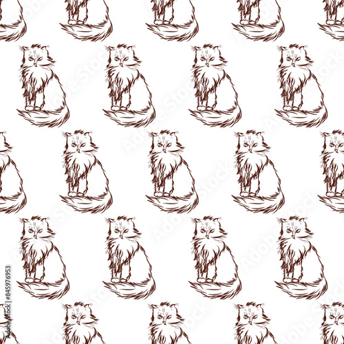 Cat in doodle style. Simple seamless pattern. Vector illustration.