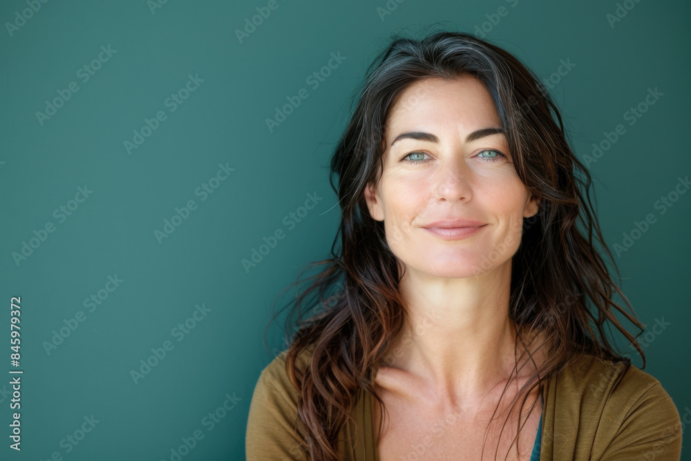 A close up portrait of a woman with a subtle smile A close up portrait of a woman with a subtle smile