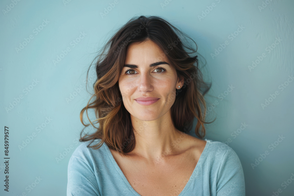A close up portrait of a woman with a subtle smile A close up portrait of a woman with a subtle smile