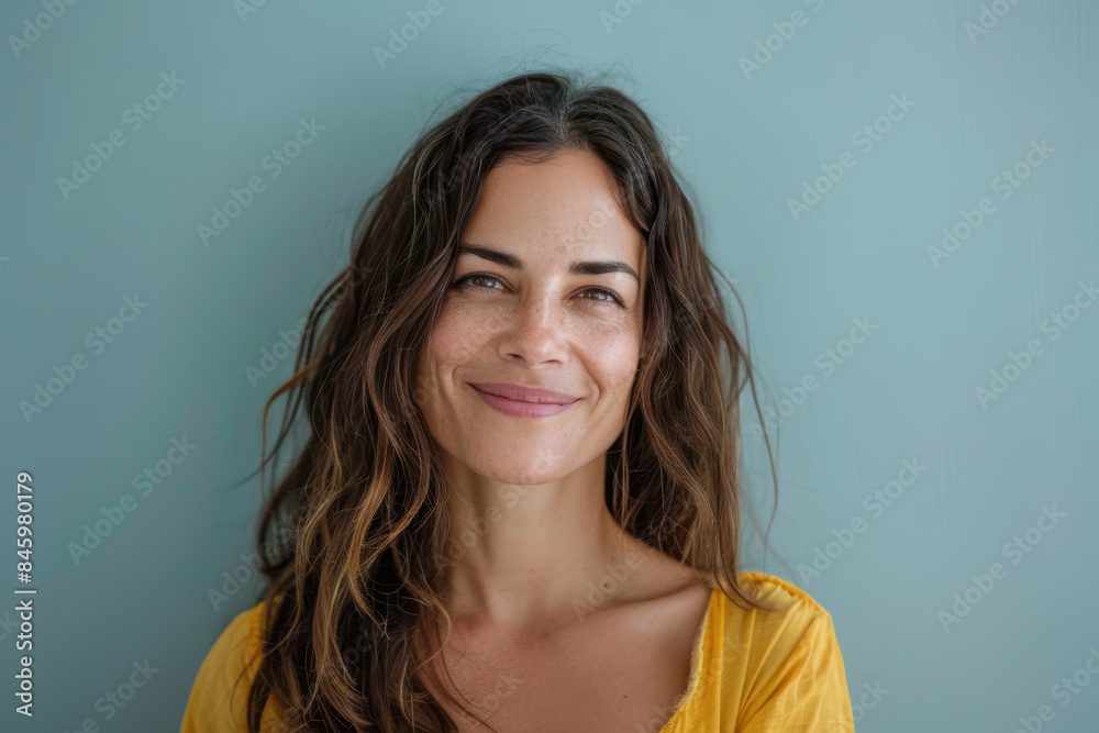A close up portrait of a woman with a subtle smile A close up portrait of a woman with a subtle smile