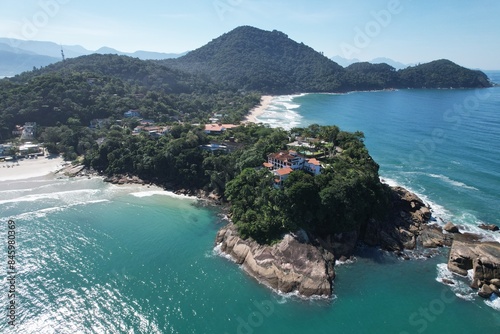 Aerial View of Tenorio and Praia Grande beaches at Ubatuba, Sao Paulo, Brazil photo