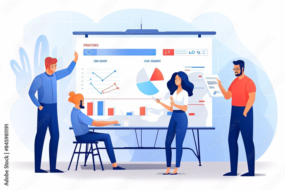 flat vector style illustration, a diverse group of people talking and collaborating flat vector style illustration, a diverse group of people talking and collaborating