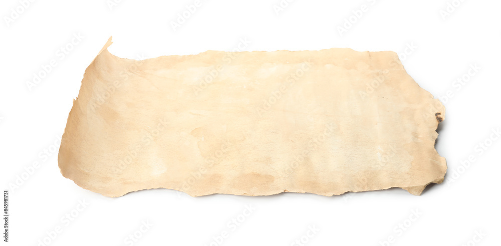 Sheet of old parchment paper isolated on white