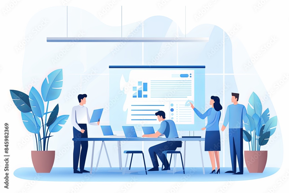 flat vector style illustration, a diverse group of people talking and collaborating flat vector style illustration, a diverse group of people talking and collaborating