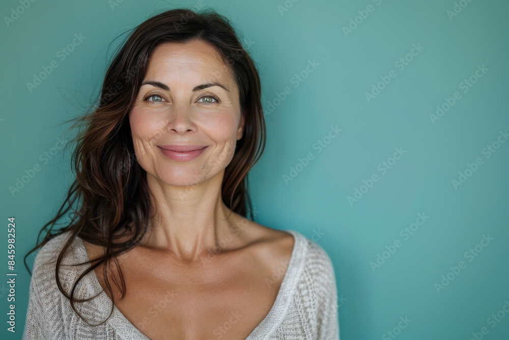 A close up portrait of a woman with a subtle smile A close up portrait of a woman with a subtle smile