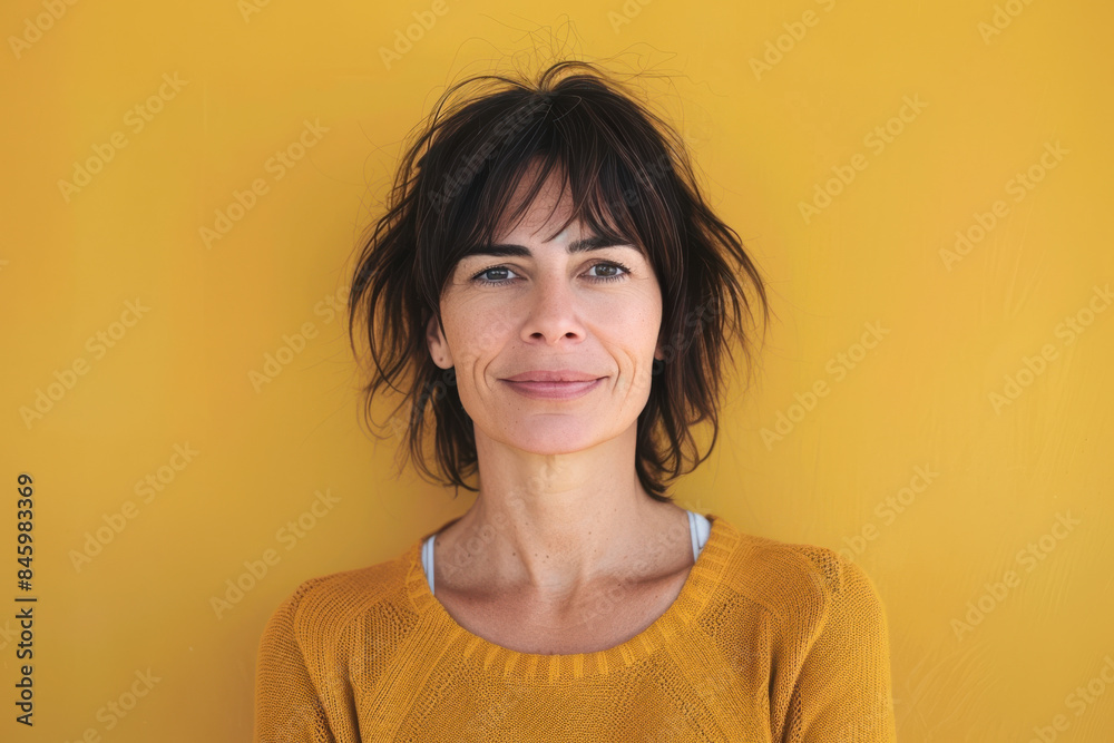 A close up portrait of a woman with a subtle smile A close up portrait of a woman with a subtle smile