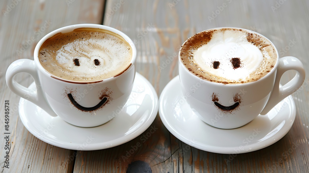 Cup of coffee with a sad and a happy face positive and negative mindset
