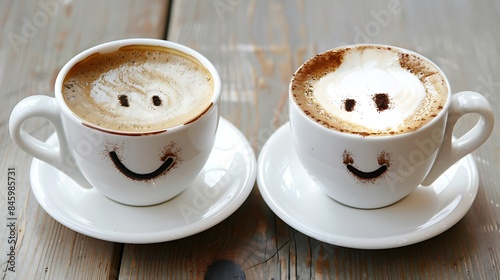 Cup of coffee with a sad and a happy face positive and negative mindset