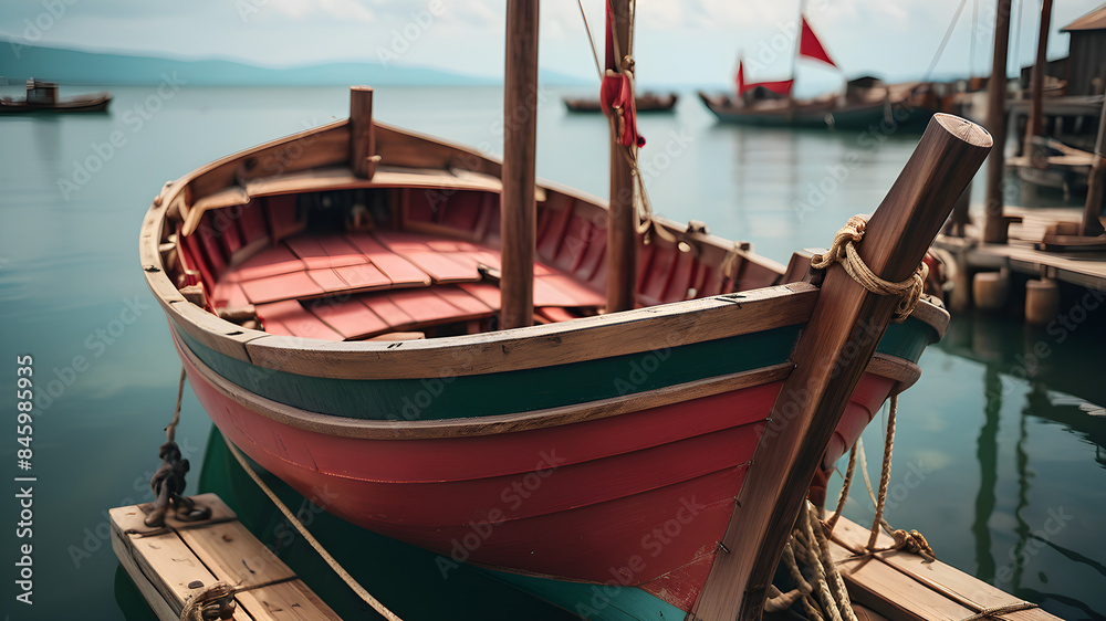 A classic and elegant sailboat, with a wooden hull and white sails A classic and elegant sailboat, with a wooden hull and white sails