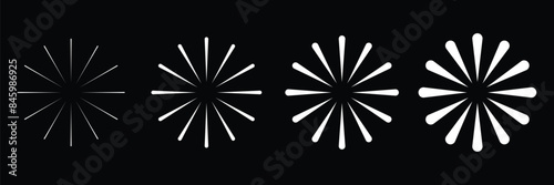 Set of Circular radiating lines and dotted symbol. Sun star rays symbol. Vector Illustration.