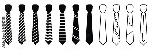 Set of shirt collar tie collection. Tie icon in trendy flat style. Necktie and neckcloth symbol. Vector Illustration. photo