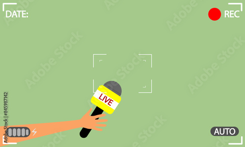 Journalist day sports microphone and camera, vector art illustration.