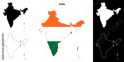 India blank outline map set
